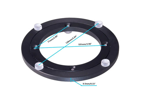 Badass Heavy Duty Six Inch Aluminum Alloy Turntable Bearing Base Black Lazy Susan Rotating Swivel Plate measuring dimensions in inches