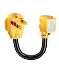 Heavy Duty Nema 14 50P To Nema 6 20R Ev Charging Adapter for Tesla Vehicles showing a yellow plug and black extension cable.