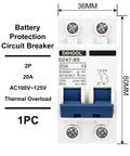 Front view of AC Miniature Circuit Breaker 2 Pole 20 Amp 110V Low Voltage Disconnect Switch For DIN Rail Mount, C Curve Trip.