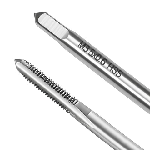 Close-up of M3.5 size HSS hand taps from Micro Taps Bit Set 10Pcs Metric Hand Taps M1 To M3 Point Five High Speed Steel HSS Plug Tap Drill Tap Set