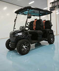 Premium Electric Four Seater Golf Cart With LED Starlight Ceiling And 14 Inch All Terrain Tires in a spacious indoor area.