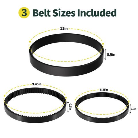 Ultimate 3In1 Belt Replacement Kit For Bissell ProHeat 2X Revolution Pet Carpet Cleaners Fits Models 1986 1548 1551 2007 And More Replaces Parts 1606428 1611129 1611130 With Flat Pump Brush Gear Belts Included: 3 black rubber belts, 11in, 9.45in, 8.35in