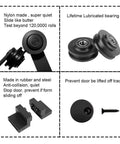 Black Top Mounted Wood Sliding Barn Door Hardware Kit For Double Doors Bypass Closet Track System With Heavy Duty Rollers Easy Install Guide And All Mounting Accessories 9Ft 2740mm Length - detailed view of rollers and bearings