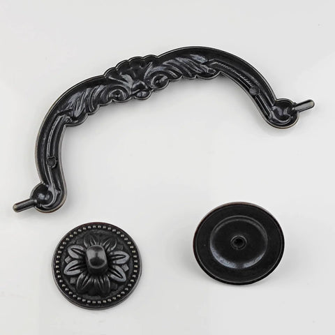 Four Pack Vintage Dresser Drawer Pull Handles 128mm Center To Center Antique Bronze And Black Zinc Alloy Drop Bail