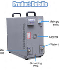 Back view of Badass 15KW High Frequency Induction Heating Furnace showing power switch, cooling fan, water inlet, and outlet.
