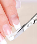 Curved Micro Serrated Eyebrow Scissors Made From Surgical Grade Stainless Steel trimming nail close-up
