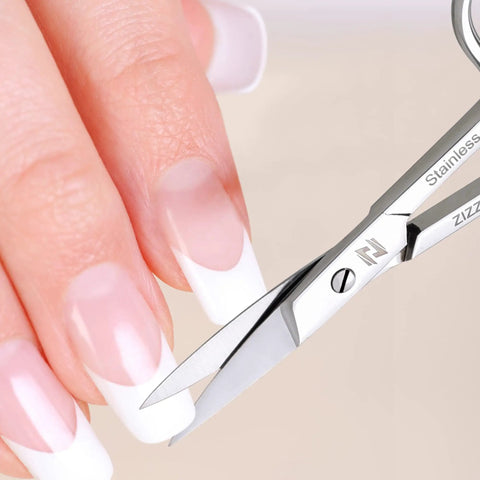 Curved Micro Serrated Eyebrow Scissors Made From Surgical Grade Stainless Steel trimming nail close-up
