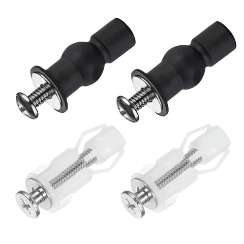 Stainless Steel Toilet Seat Screws Kit with expanding rubber and plastic nuts; universal top mount bolts for loose hinges replacement.