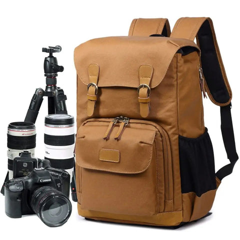 Canvas Leather Retro Camera Bag Waterproof SLR Backpack For Travel And Photography, Multi Function Large Capacity Gear Carrier