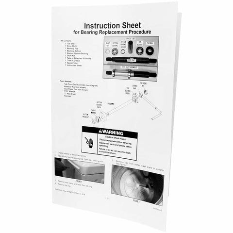 Instruction sheet for Top Shelf Washer Tub Shaft And Bearing Replacement Kit Compatible With W10435302 Ap5325033 Ps3503261 detailing parts and procedure.
