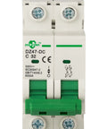 Front view of Go-To DC Miniature Circuit Breaker 2 Pole 32 Amp 250V to 500V DC Din Rail Mount With Thermal Magnetic Trip DZ47-63 C32 2P