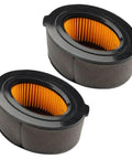 Two Panari round air filters with orange pleated paper inside black plastic rim and foam seal