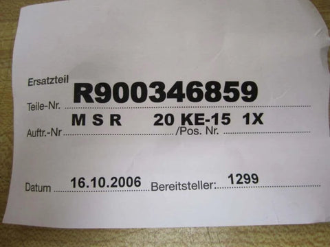 Label showing part number R900346859 for MSR 20 KE-15 Repair Kit - Valve service set 1x for hydraulic servo systems