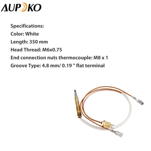 Aupoko thermocouple patio heater replacement part, 350 mm white cable with 4.8 mm flat terminal and M8 x 1 nuts