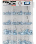 Pro Grade Metric Grease Fitting Kit 88 Pieces Assortment with 6mm 8mm 10mm zinc plated steel organizer for auto shop use