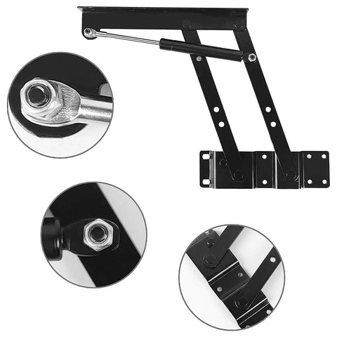 Heavy Duty Two Piece Lift Up Coffee Table Mechanism With Smooth Gas Spring Hinge Support Bracket showing components and mounting details.