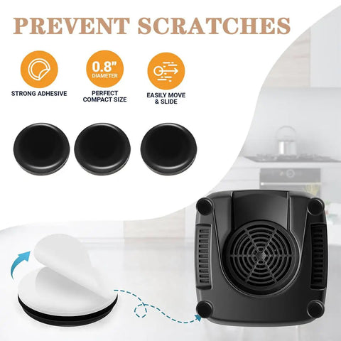 12 Piece Kitchen Appliance Sliders Set With Self Adhesive Pads shown with round pads and application on appliance