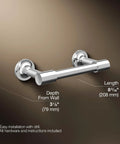 Purist Toilet Paper Holder In Polished Chrome, Pivoting For Quick Roll Changes, dimensions shown, metal build, easy install