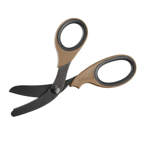 Extreme Duty Trauma Shears 7.5 Inch With Titanium Coated Blades For EMS Paramedics Nurses And First Responders, matte black, brown handle