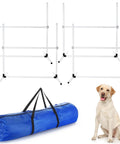 Four Piece Dog Agility Kit For Indoor Outdoor Play With Adjustable Jump Bars Up To 37 Inches, Easy Setup, Includes Carry Bag