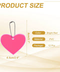 Go-To Pink Heart Shaped Reflector Keychain Set product size showing bright red PVC reflector with 3.1 inch chain, 12 pack included