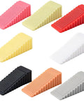 Eight Piece Rubber Door Stopper Wedge Set For Small Gaps Under 0.98 Inches Compact Lightweight Super Handy Non Slip Grip in various colors.