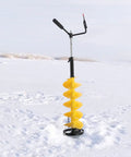 Heavy Duty Ice Fishing Drill Auger, 8 Inch Gas Powered With Extension Rod, Replaceable Blade on snowy lake surface