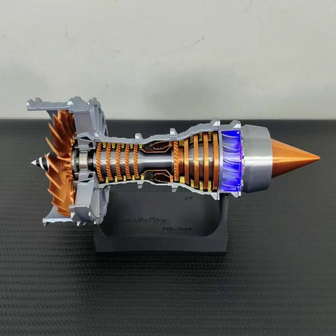 Hands On Turbofan Engine Model Kit For Aircraft DIY Assembly With LED Light Turbojet Engine Kit displayed on a stand