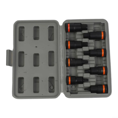 Tough Chrome Vanadium Steel Hex Socket Adapter Kit For Impact Drivers Fits H4 Through H17 Sizes With 8 Pieces Ready To Rock In Any Workshop Job Without Stripping Or Breaking Under Heavy Torque, 8-piece case view