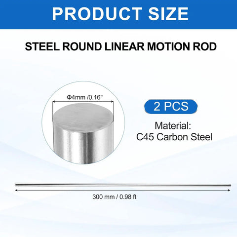 2 Pcs Linear Motion Rods 4mm OD 300mm Length Steel Rod Shafts For CNC And 3D Printer Guides, 4mm x 300mm C45 carbon steel