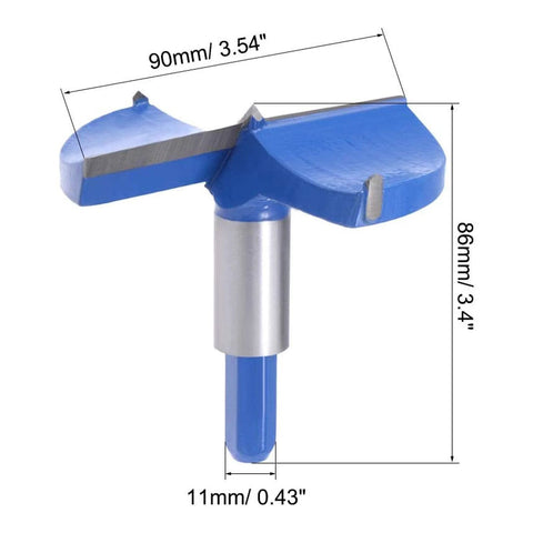 Forstner drill bit, 90 mm diameter, tungsten carbide wood hole cutter, blue, 1 pc