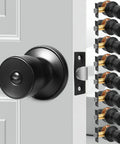 8 Pack Matte Black Privacy Door Knobs Set With Keyless Round Locks For Bedroom Bathroom And Garage, Adjustable 2-3/8 Or 2-3/4 Backset