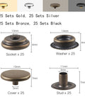 Leather Snap Fastener Kit 100 Sets Five Eighth Inch 15mm Snap Buttons For Leather Bags Jeans Clothes And Fabric Anti Rust Finish Includes Gold Silver Bronze Black Colors And 3 Installation Tools For Easy DIY Repairs