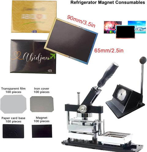 Fridge Magnet Maker Kit With Paper Cutter DIY Photo Magnet Press Machine Complete Craft Set With 100 Supplies displayed