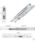 Beefy 51mm Galvanized Steel Drawer Slide, Concealed Telescopic Rails, industrial grade, measurements and design details