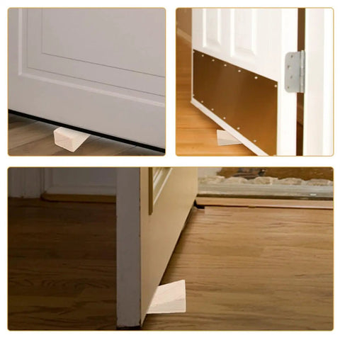 Two Pack Wooden Door Stop Wedge Shape Keeps Doors Open And Prevents Slamming Sturdy Beige Non Slip Door Stopper for Bedroom and Office