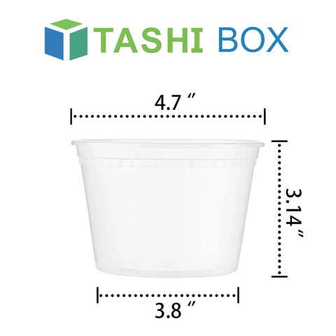 50 Pack 16 Oz Clear Plastic Deli Containers With Lids For Grab And Go Meal Prep, Airtight Leakproof Food Storage shown with dimensions