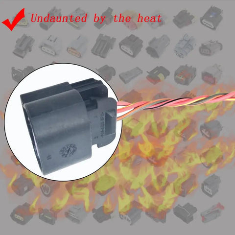 No Sweat Swap Battery Current Sensor Connector Harness Plug compatible with Buick vehicles against a fiery background.
