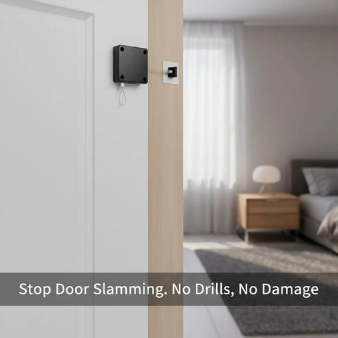 Hydraulic Door Closer For Interior Wood Doors With Adhesive Mounting No Drill Setup Soft Close Damper Silicone Body installed