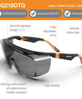 OTG Safety Sunglasses For Over Eyeglasses With UV400 Protection Z87.1 Certified Anti Fog Lenses Adjustable Temples Side Shields Smoke Tinted