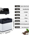 Game Changer Electric Espresso Knock Box And Automatic Portafilter Cleaner With Dual Scrubbers For No Sweat Coffee Ground Cleanup, compact design with portafilter and brushes.
