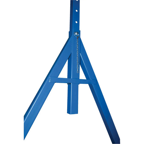Adjustable Height Steel Gantry Crane Featuring 6000 Pound Capacity side view of blue steel frame legs for strong support.