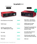 Comparison of Scarlett 4i4 3rd Gen USB Audio Interface for Recording Songwriting and 4th Gen model with features listed.