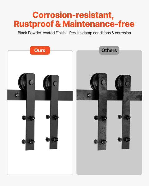Comparison of 10 Foot Sliding Barn Door Hardware Kit For 60 Inch Wide Doors, 330 Lbs Capacity, black finish vs competitor