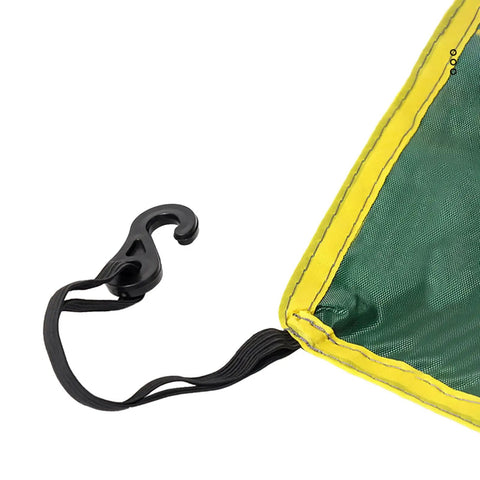 Corner of Portable Head Cloth Cover Sun Shelter Tarp showing black hook and green-yellow edge detail, weatherproof awning.
