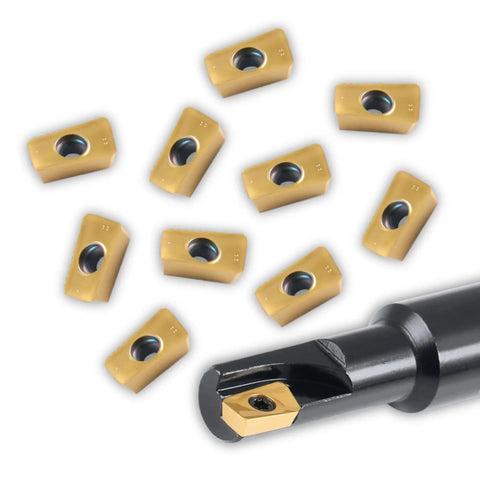 1/2 Inch 90 Degree Square Shoulder Indexable End Mill With 10 Extra APKT11T308 Inserts, 5/8 Inch Shank, 3-1/4 Inch Overall Length, 0.433 Inch Axial Depth Of Cut, 1 Flute Carbide Mill For Smooth Shoulder Milling