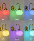 BOKT Ribbed Glass Battery Operated Wall Sconce Set of 2 with 12 RGB Colors in red, green, blue, yellow, purple, cyan.