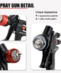 Close-up of HVLP Auto Paint Spray Gun Kit Pro Grade With 1.3mm Nozzle Regulator detailing unique design features