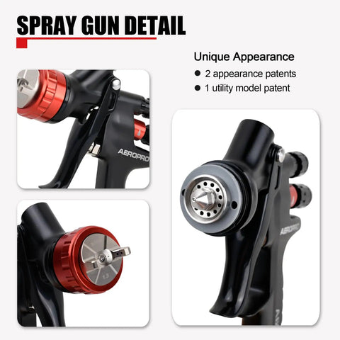 Close-up of HVLP Auto Paint Spray Gun Kit Pro Grade With 1.3mm Nozzle Regulator detailing unique design features