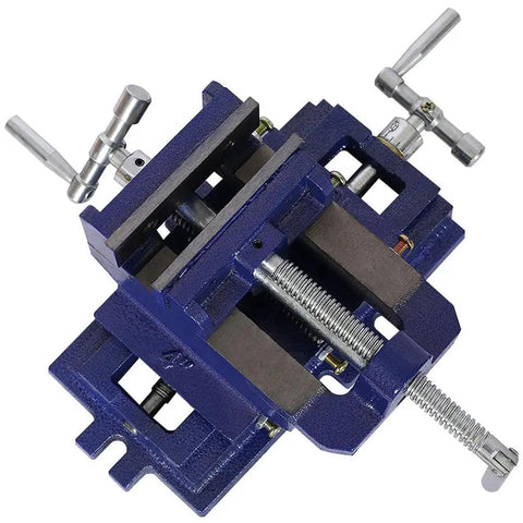 4 Inch X Y Cross Slide Drill Press Vise With Heavy Duty Steel Construction And Hardened Replaceable Serrated Jaws for wood and metal.